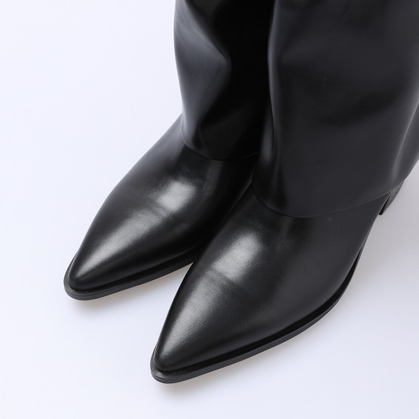 ZARA新品レッグウォーマー風厚底ブーツ黒ブラックレザーエンジニアブーツ23.5 ZARA新品レッグウォーマー風厚底ブーツ黒ブラックレザー