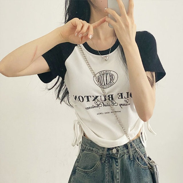 配色ラグランシャーリングクロップド