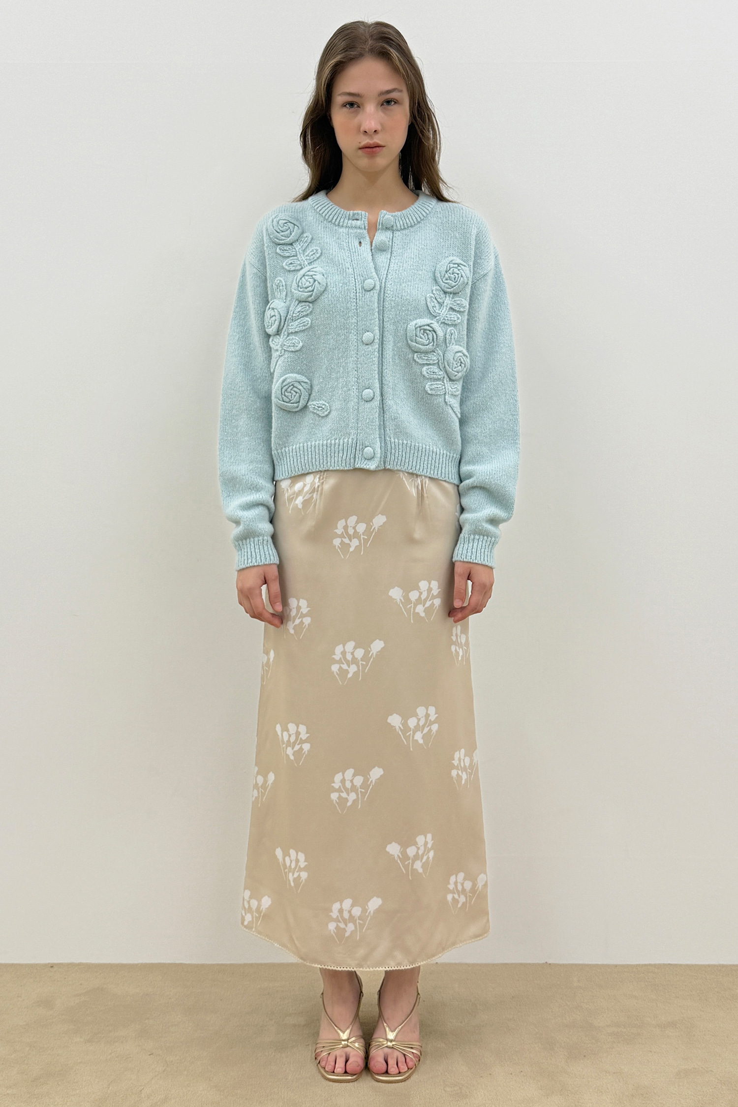 Sinoon Texture Flower Skirt (Beige)