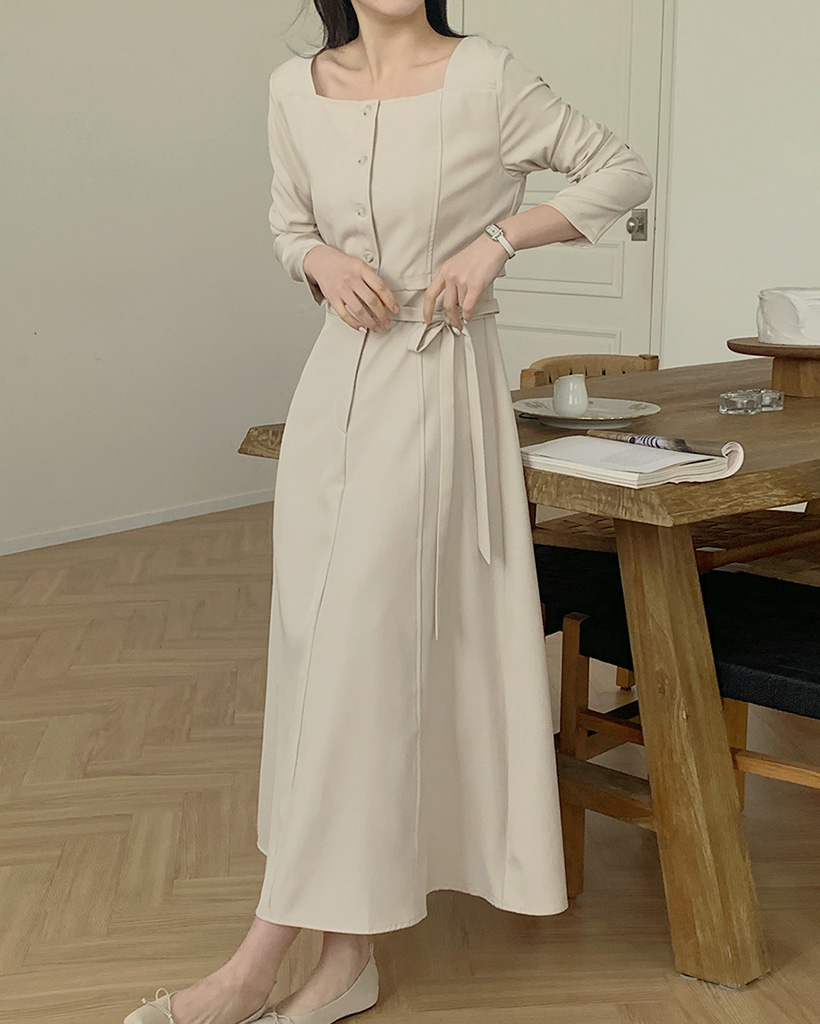 オケージョン】ストラップツーピーススタイルスクエアネックロング