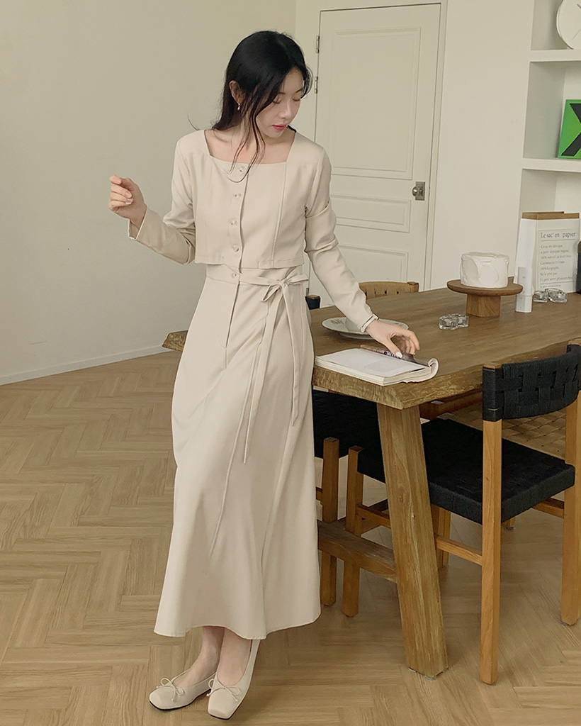 オケージョン】ストラップツーピーススタイルスクエアネックロング