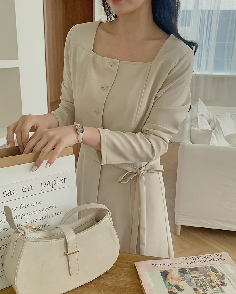 オケージョン】ストラップツーピーススタイルスクエアネックロング