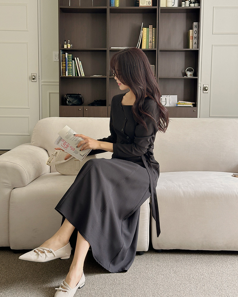 オケージョン】ストラップツーピーススタイルスクエアネックロング オケージョン】ストラップツーピーススタイルスクエアネックロング