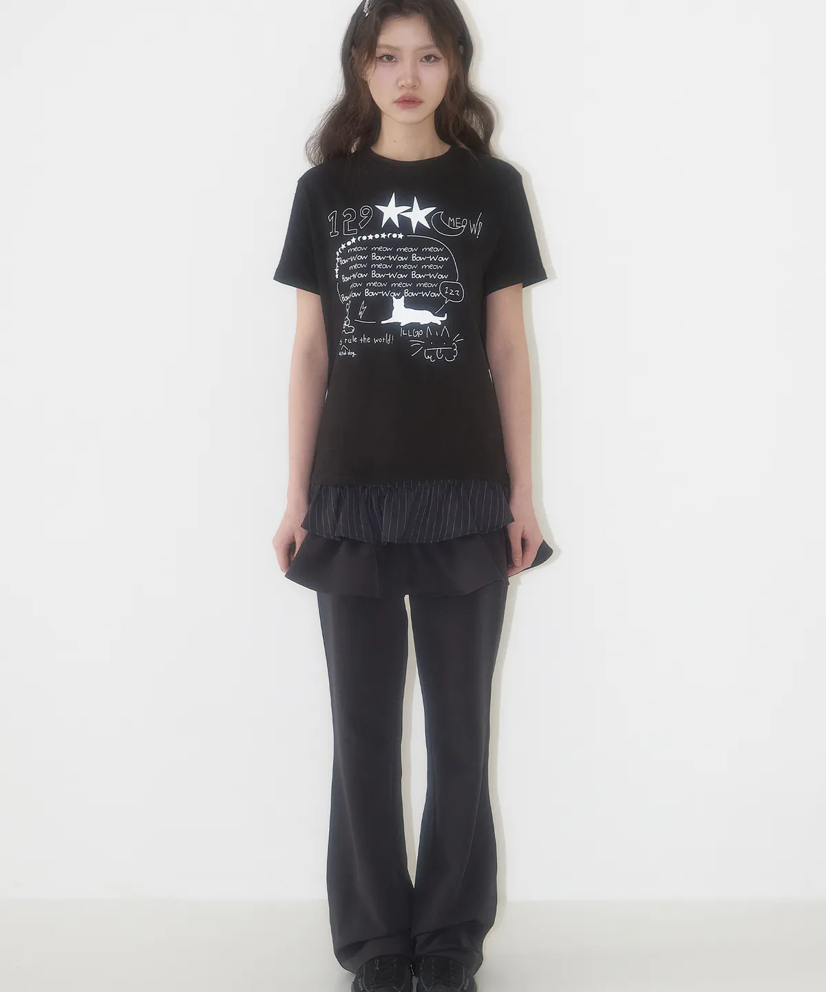 ILLIGO☆IVEレイ着用Ruffle color block skirt pants(2color) illigo 일리고 | RUFFLE COLOR-BLOCKED SKIRT PANTS IVE Rei In