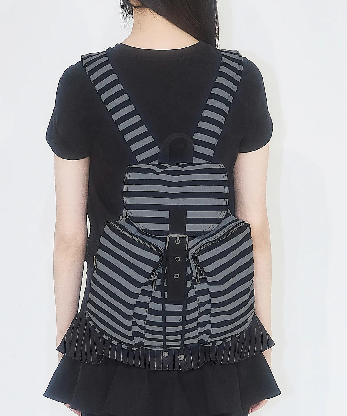 Pattern Buckle Backpack Stripe (Black) | ファッション通販