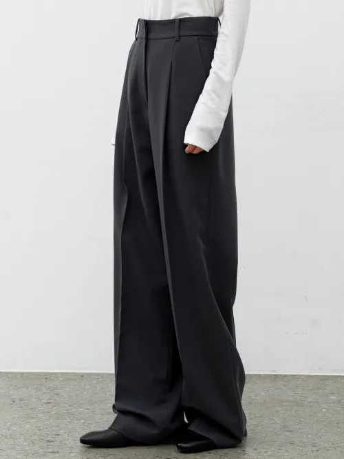 1回再販](ORIGINAL) インバーテッドタックワイドスラックス (black