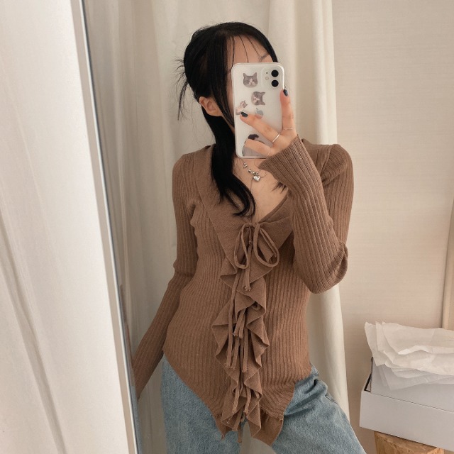 リボン結び カラー ニット | ファッション通販サイト NUGU 