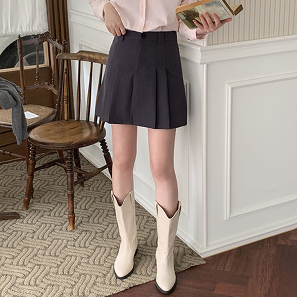 3 color] (ベルトセット)タック入りミニスカートパンツ