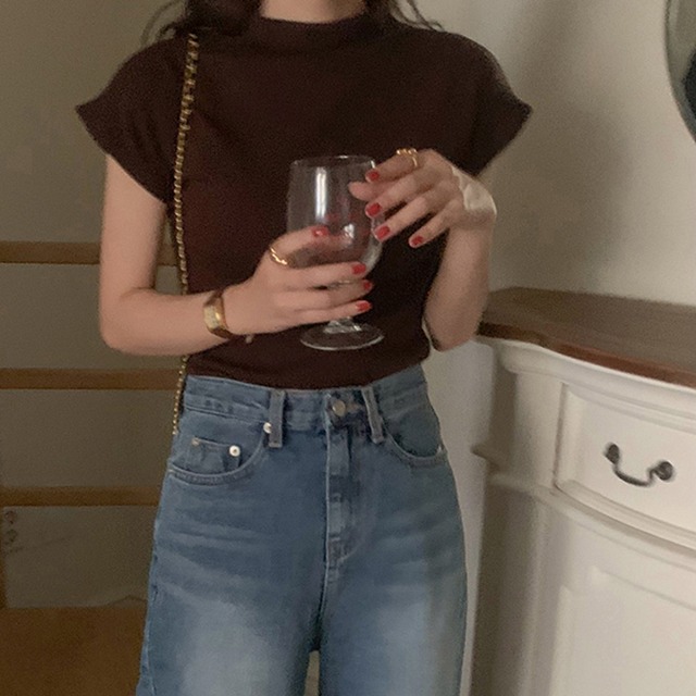 Plumハーフネック半袖Tシャツ