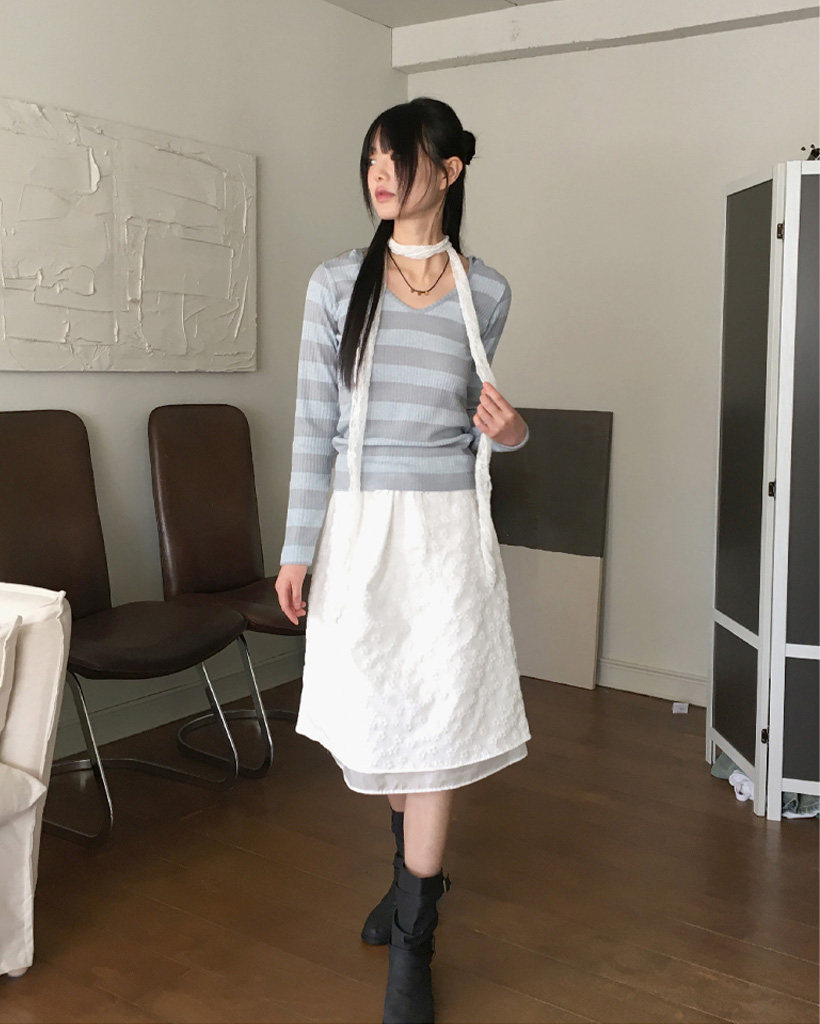 フラワーシフォンミドル丈レイヤードスカート