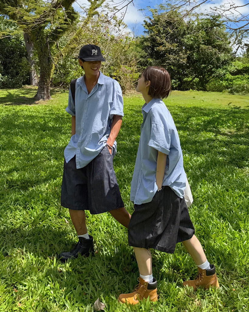 UNISEX)ワイドハーフデニムパンツ | ファッション通販サイト NUGU
