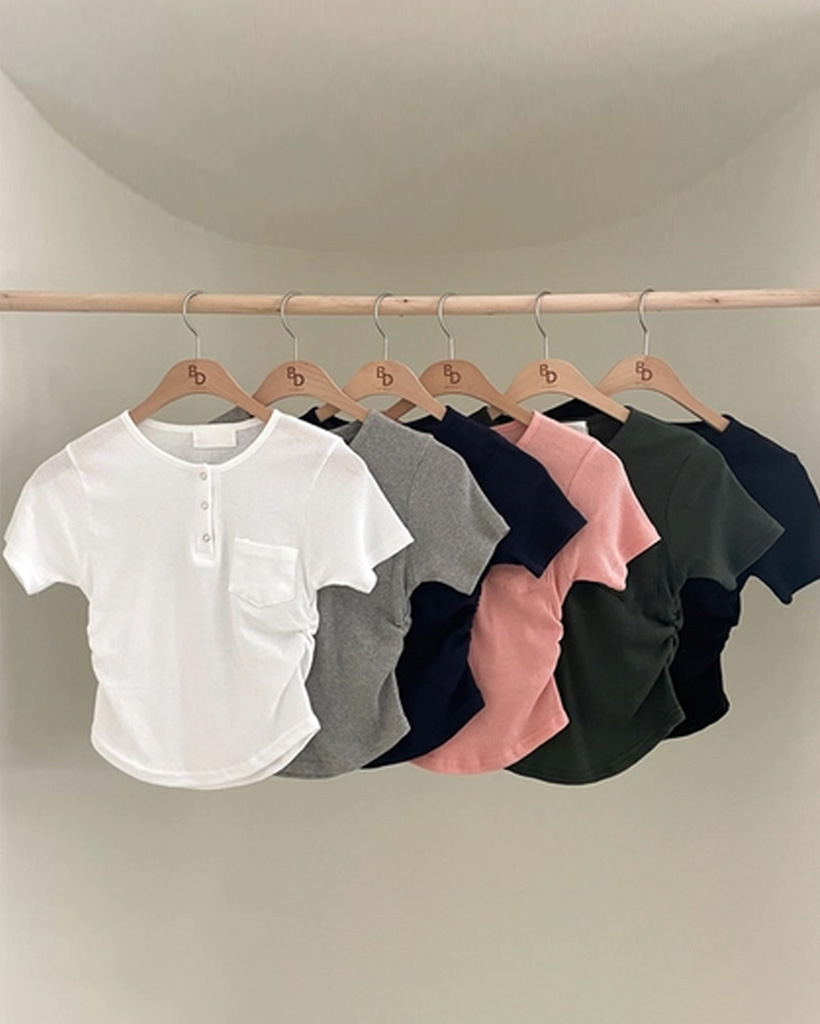 6color] リブボタンシャーリング半袖Tシャツ | ファッション通販