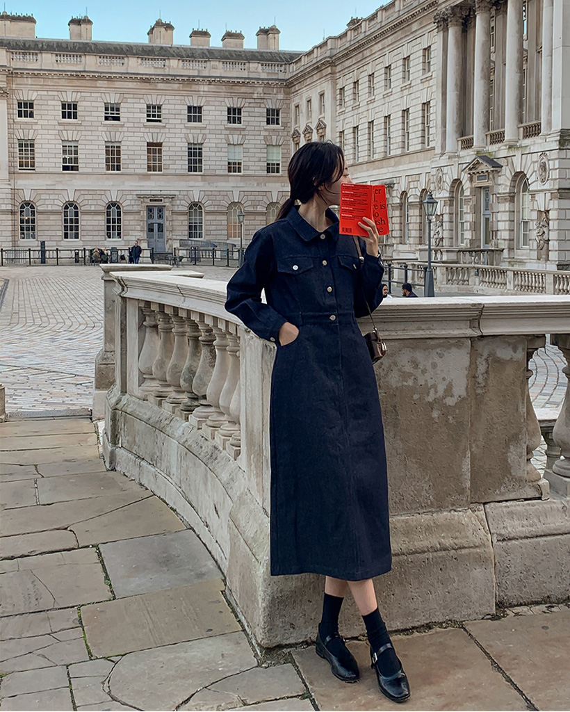 original/選べる着丈/S-XL]ベニーノンフェイドローデニムワンピース