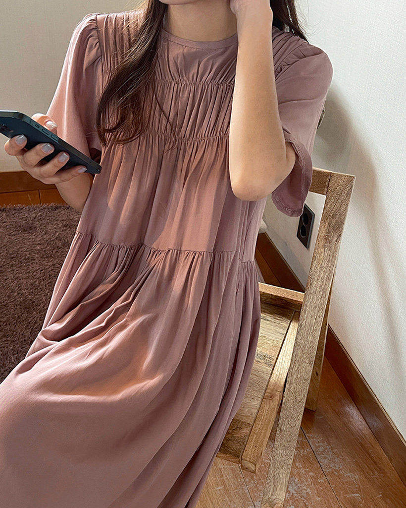 original/S-XL]シャーリングロングワンピース | ファッション