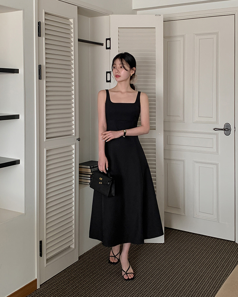 スクエアネック ビスチェ フレア Aライン ロング ワンピース