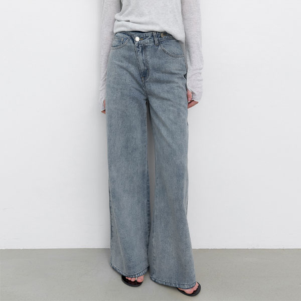 (PT-5796)TWO BUTTON UNBAL DENIM PANTS