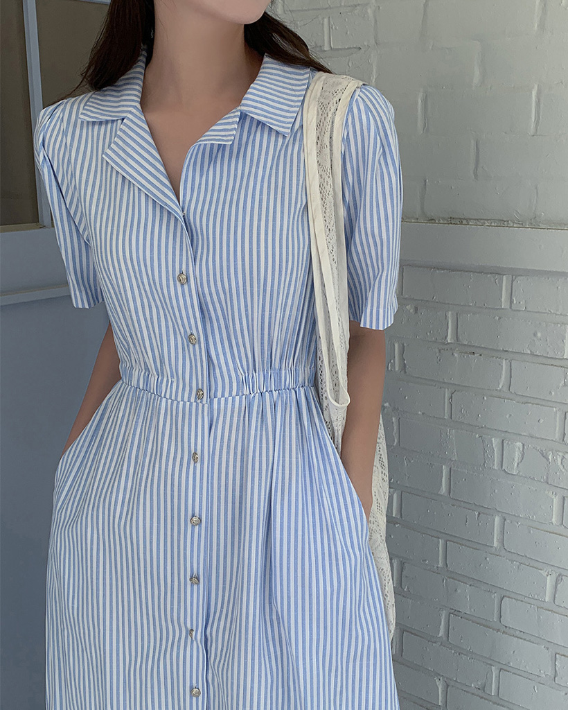S-XL]ストライプ ボーダー半袖ロングワンピース | ファッション通販