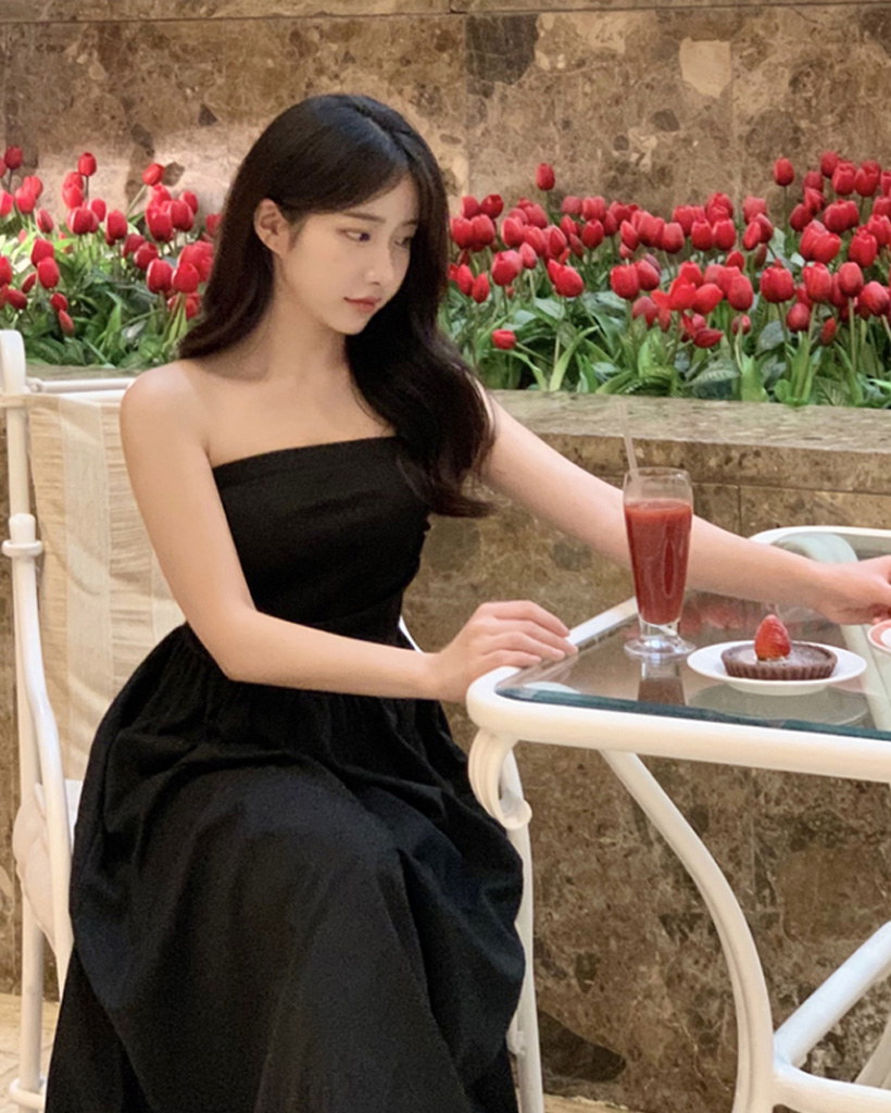 シンプルベーシックチューブトップロングワンピース | ファッション