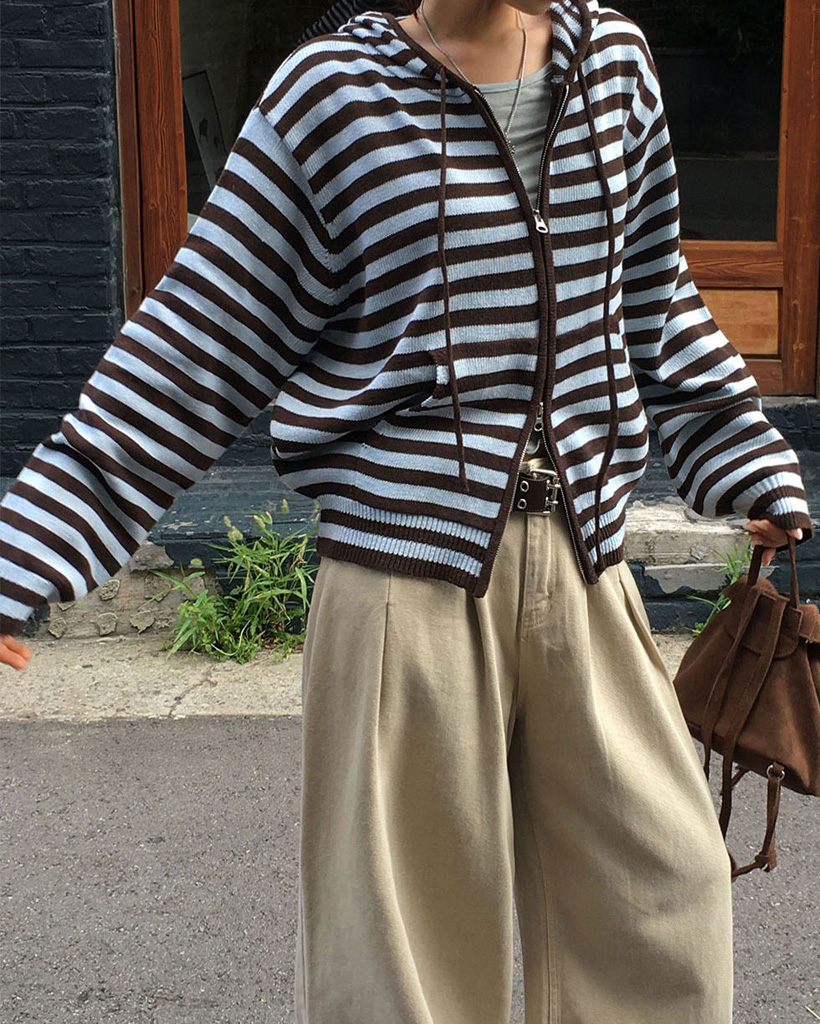 original] スペル フーディーボーダーニットジップアップ