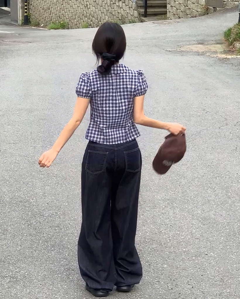 サマーギンガムチェック半袖ブラウス | ファッション通販サイト NUGU