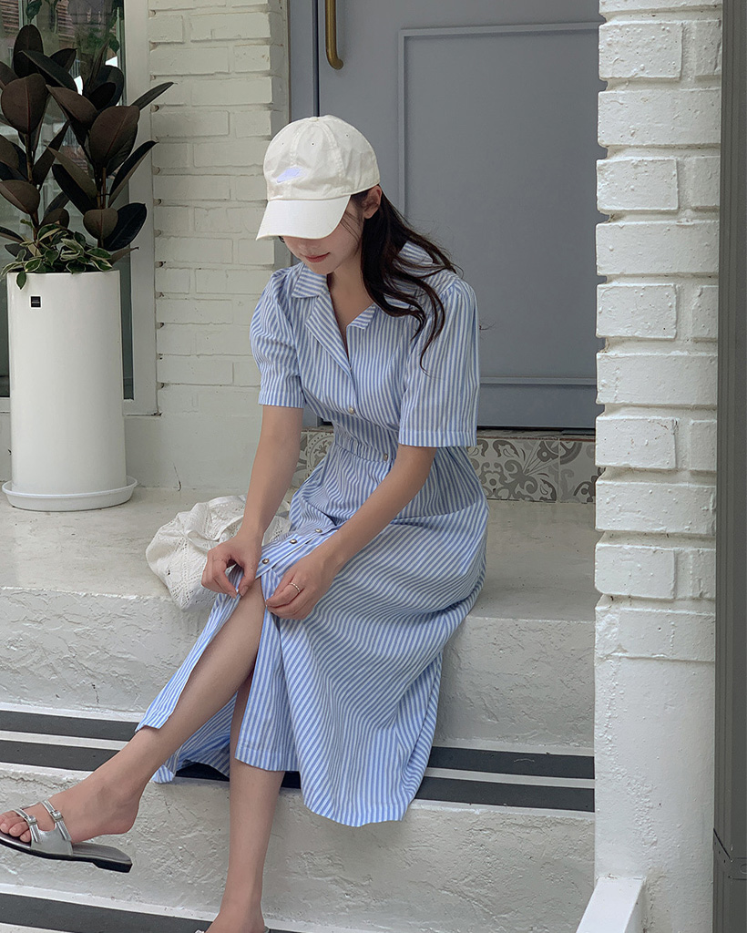 S-XL]ストライプ ボーダー半袖ロングワンピース | ファッション通販