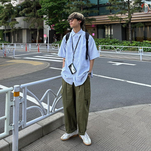 オーバーサイズストライプ半袖シャツ | ファッション通販サイト NUGU