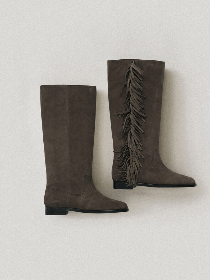 Holmes Fringe Knee Boots Khaki