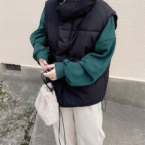 【ほぼ未使用】GK 伊太利屋 無地＆レオパード柄 フリル付 ダウンベスト M ほぼ未使用】GK 伊太利屋 無地＆レオパード柄 フリル付 ダウン