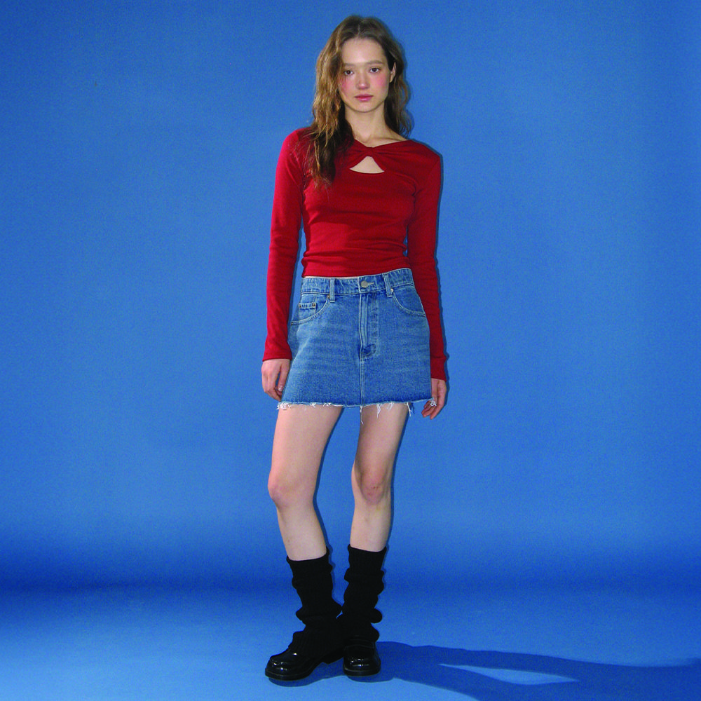 KNOT RIBBON SLIT LONG SLEEVE RED | ファッション通販サイト NUGU