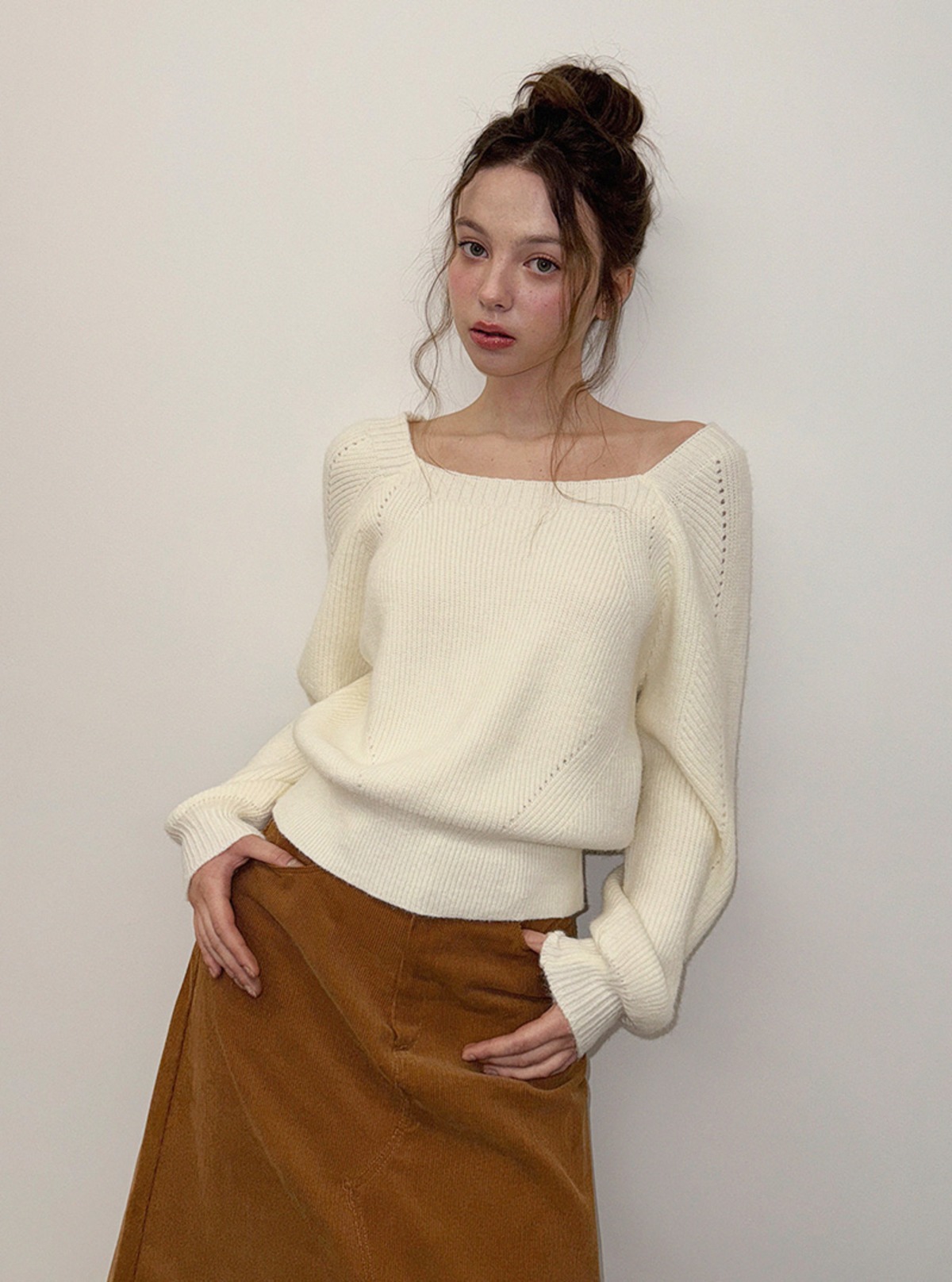 Dint Square-Neck Balloon-Sleeve Knit