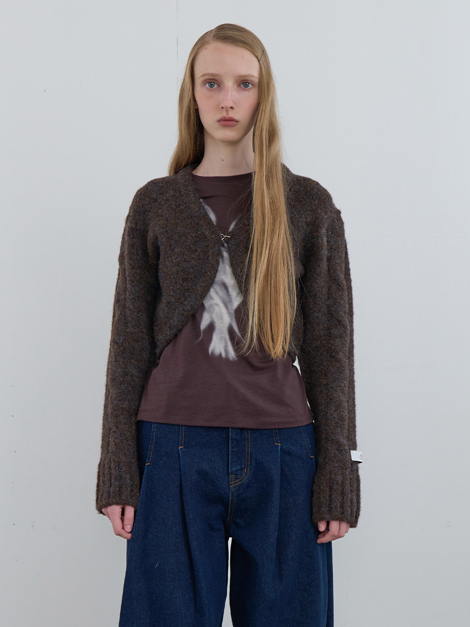 [yu x kijun] Cable Knit Bolero Dark Brown