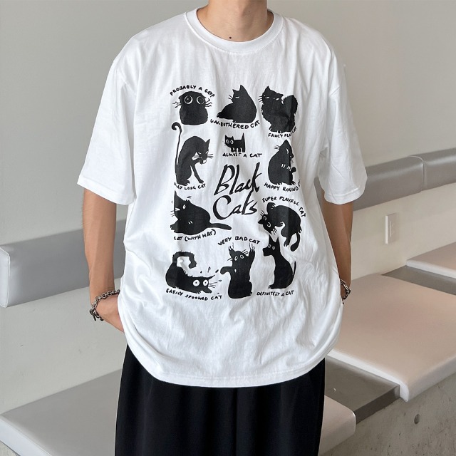 キャットウィングプリントTシャツ セール】 ねこプリントTシャツ【洗濯機洗い可】 （Tシャツ