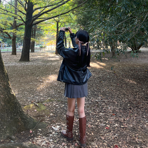 ☆げん☆ nugu mignon ルーズレザージャケット グレー ルーズ