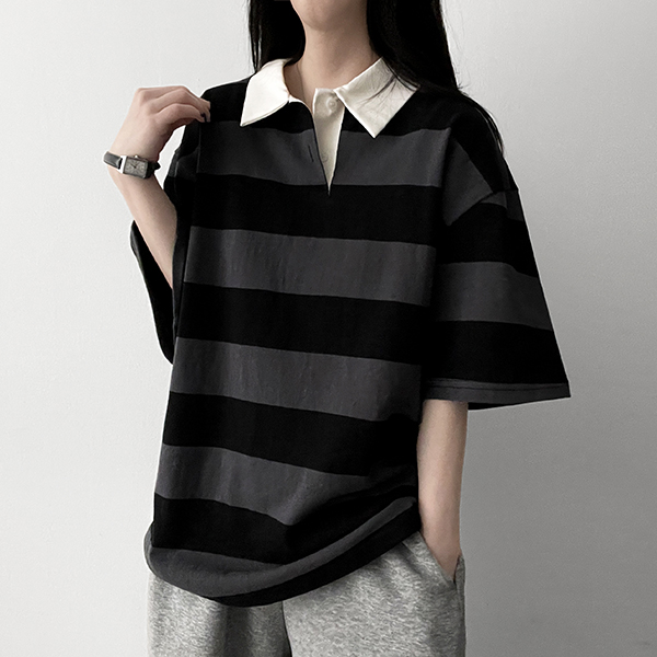 ボーダー半袖ラガーシャツ | ファッション通販サイト NUGU