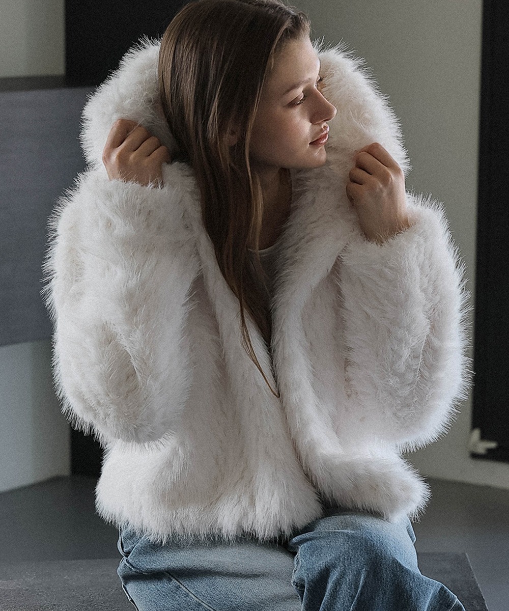 Overfit Hood Fur Jacket [Ivory]