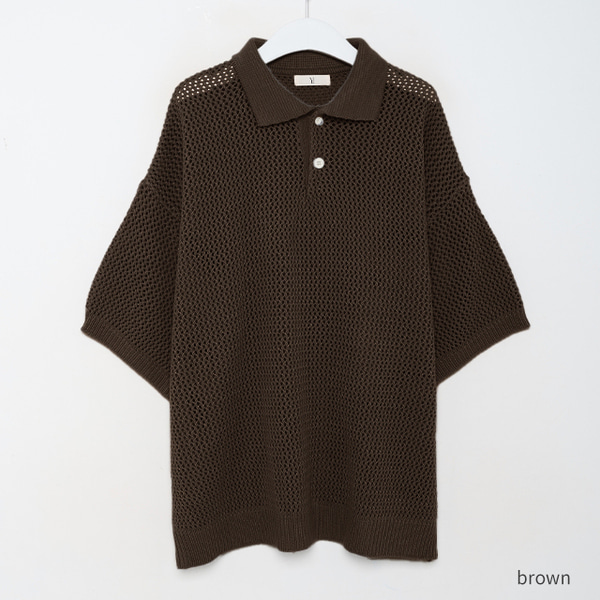 シンプル透かし編みポロニット | ファッション通販サイト NUGU