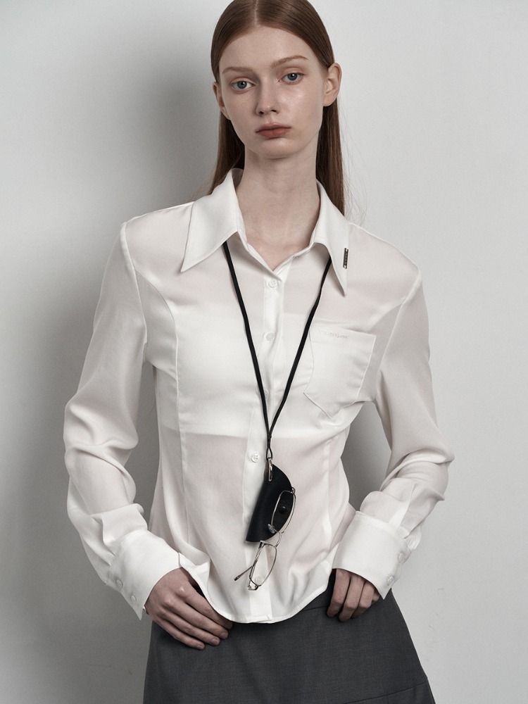 [mnem] accents slim shirt (white)