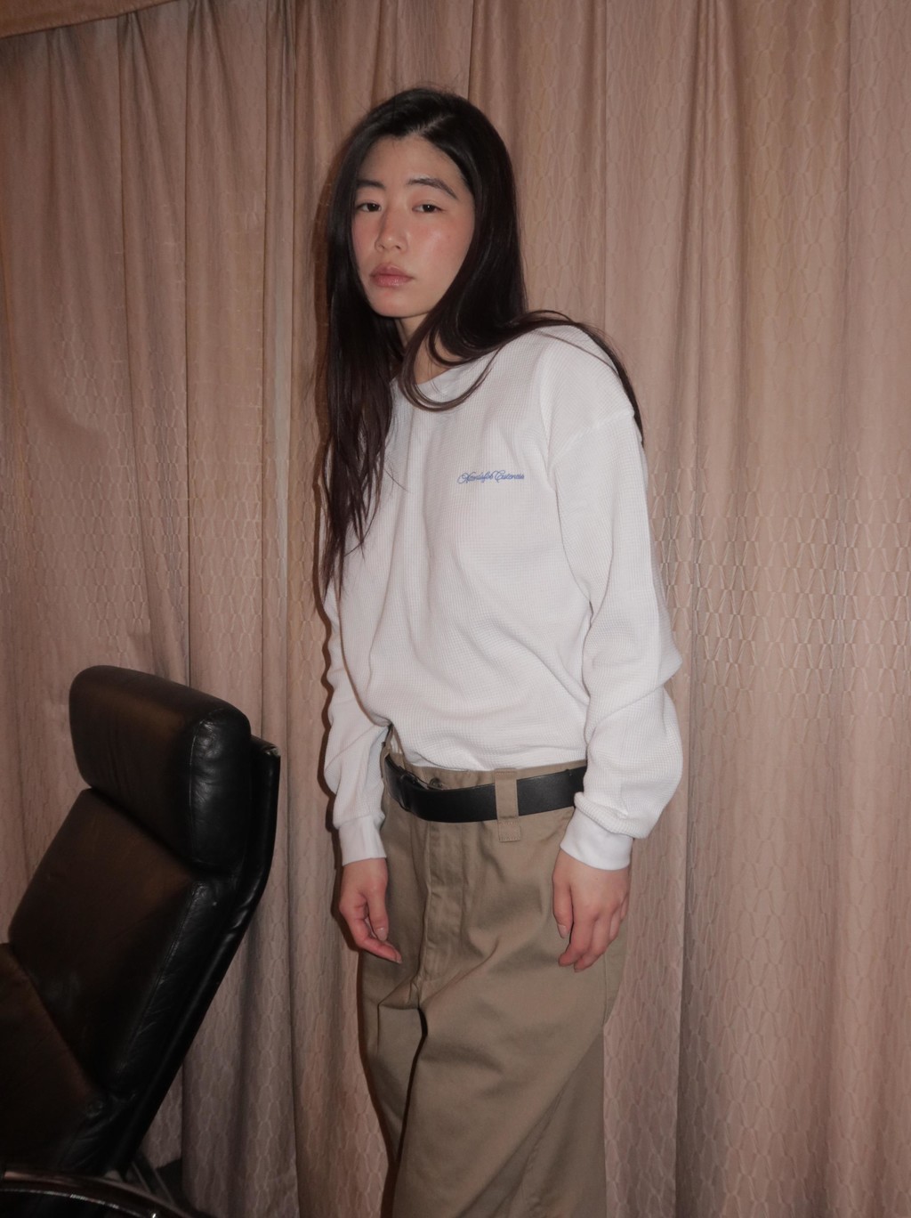 247Waffle long sleeve tee shirt(white)