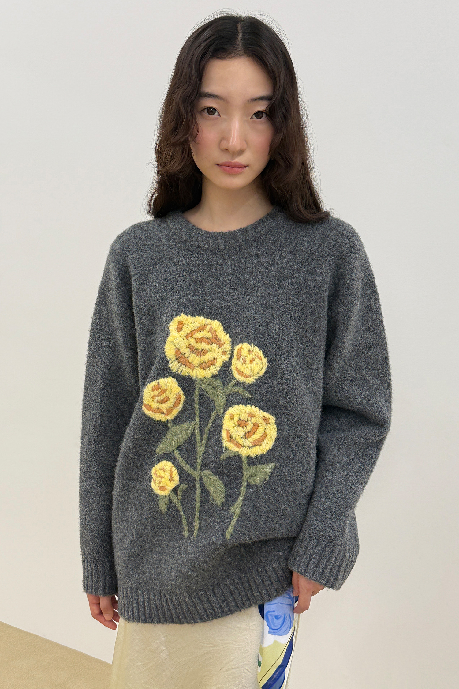 Rose Garden Pullover Knit (Melange Grey)