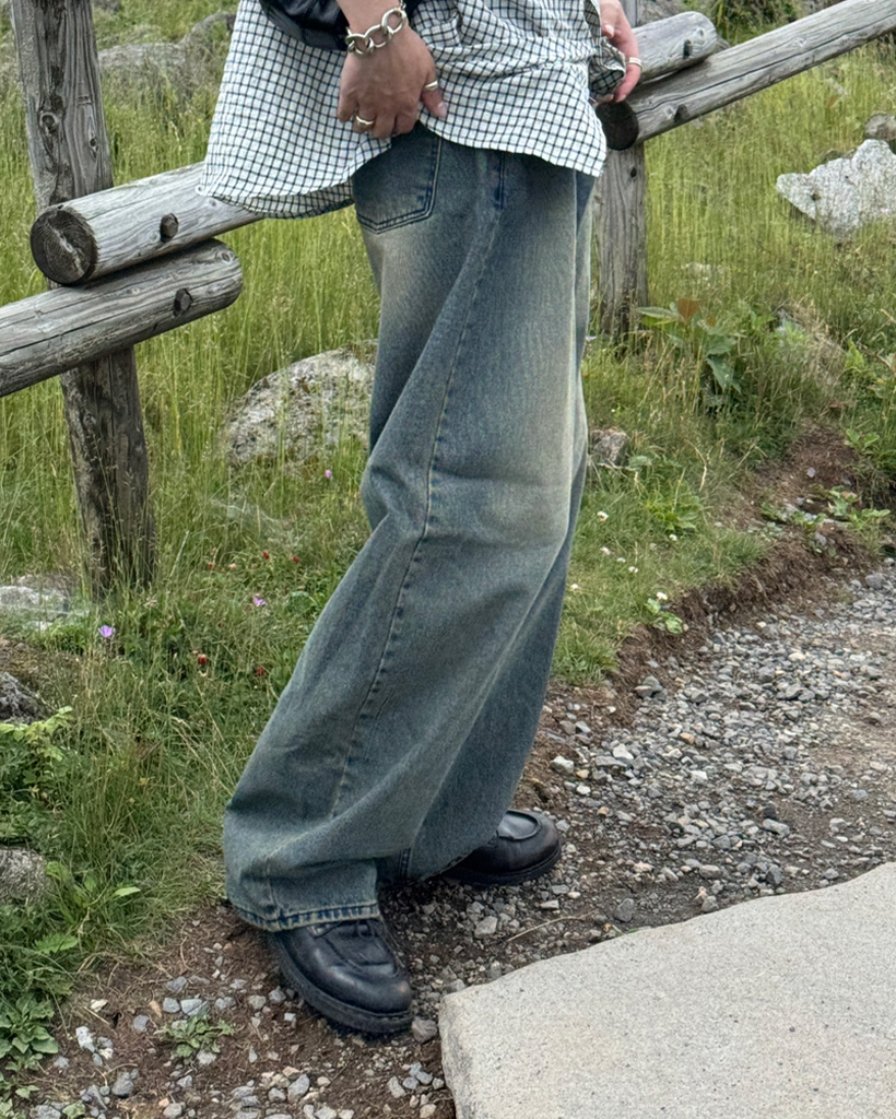 ヴィンテージウォッシュワイドデニムパンツ | ファッション通販サイト NUGU