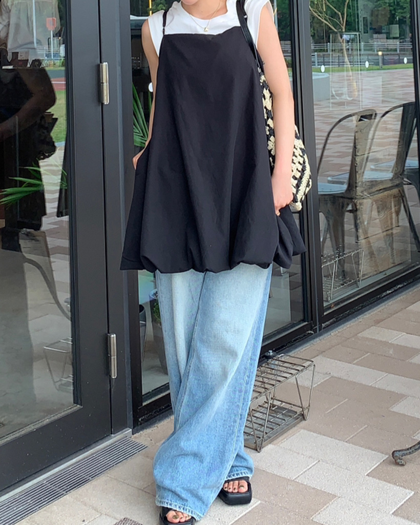 ネイビー ノースリーブミニワンピース ボリュームフィットノースリーブミニワンピース | ファッション