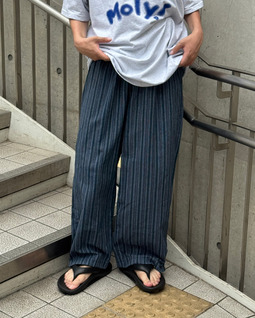 ストライプリネンウエストゴムパンツ