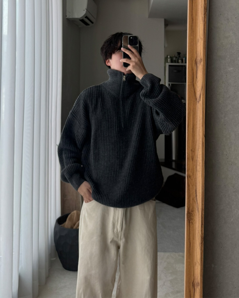 JUN AND ROPE コーデュロイ ハーフジップセーター JUN AND ROPE コーデュロイ ハーフジップセーター