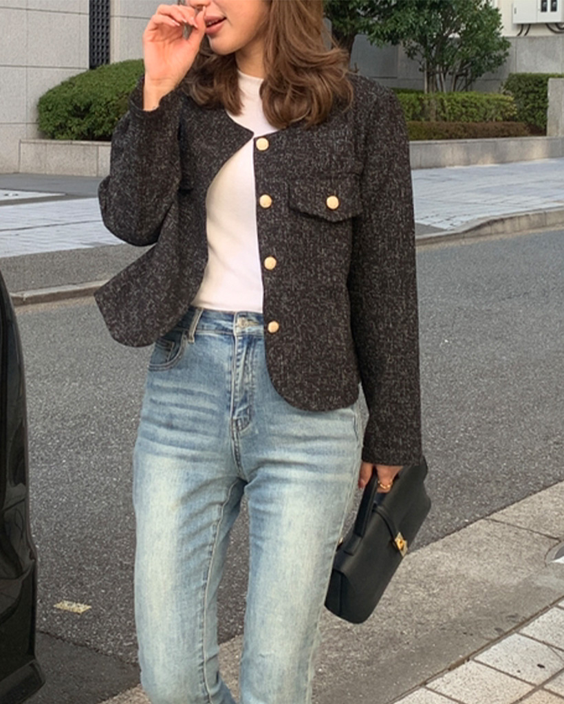 ゴールドボタンツイードジャケット