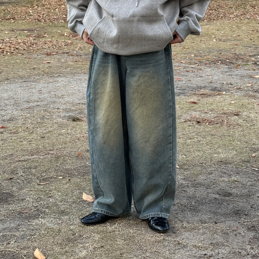 (ユニセックス) スリットステッチバルーンデニムパンツ