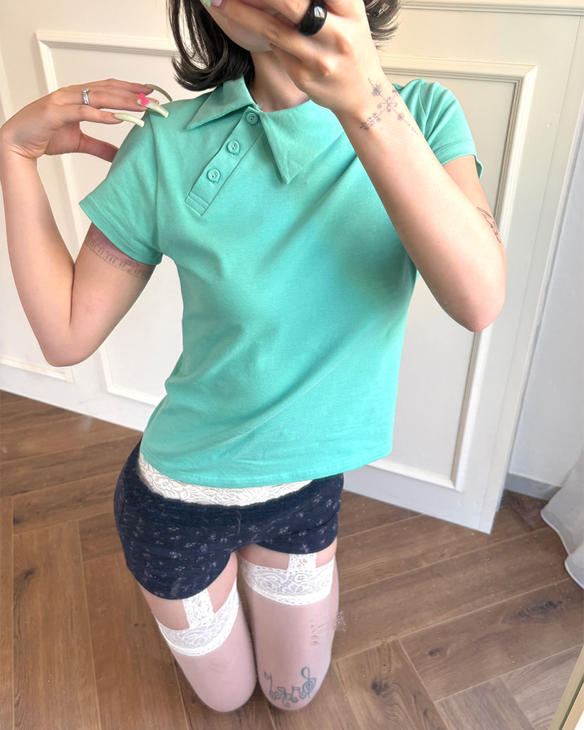 ユニークポロネックショートスリーブTシャツ