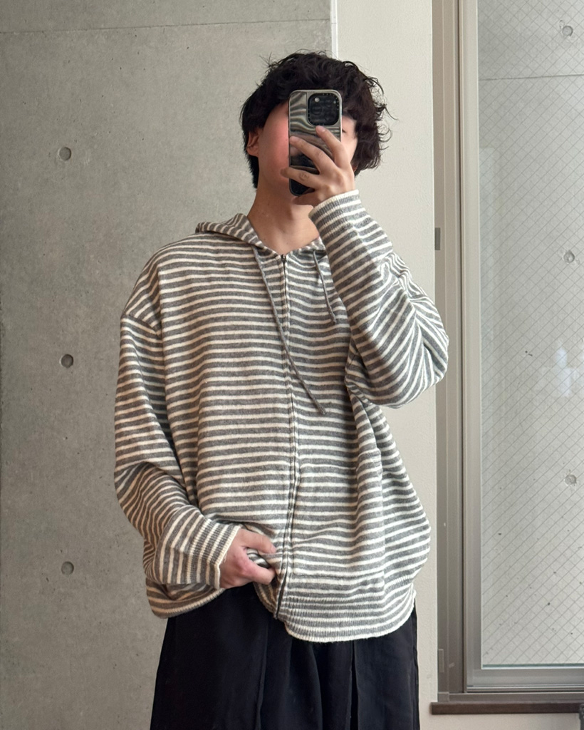（ユニセックス）オーバーサイズボーダーパーカーディガン