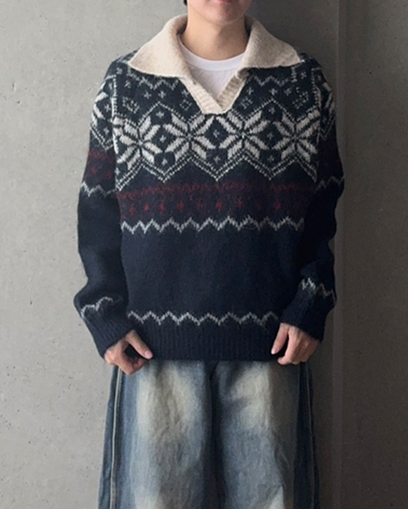 （ユニセックス）雪花カラーニット