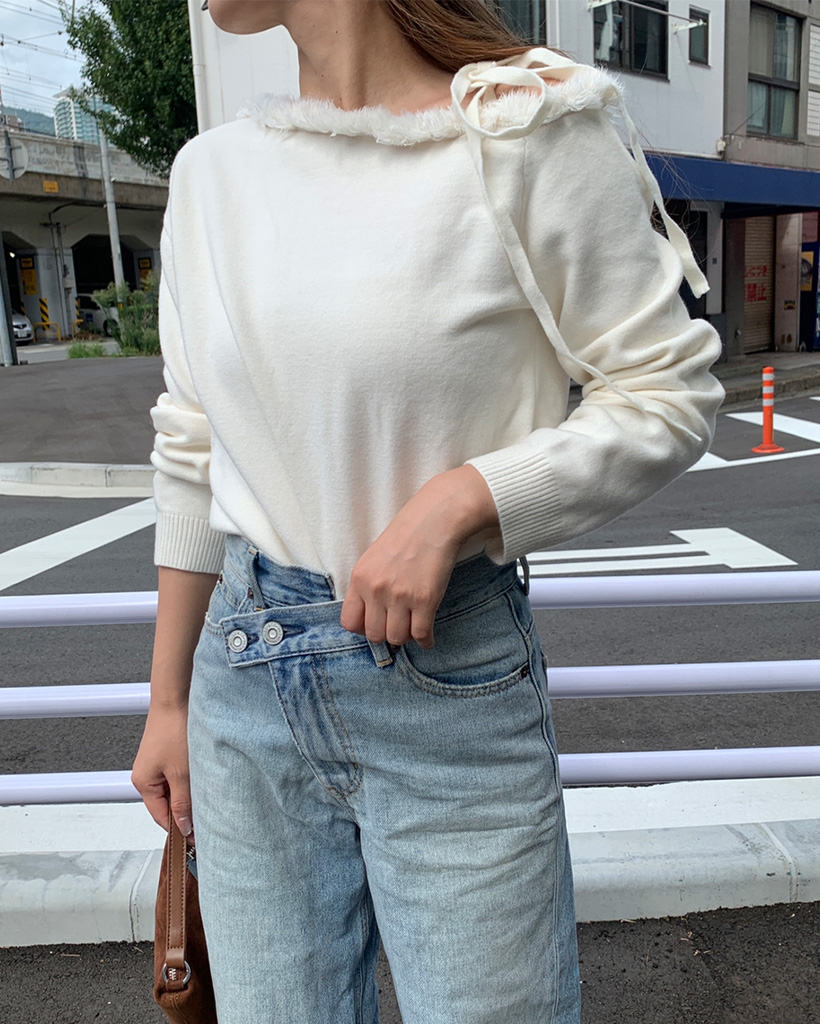 フリンジディテールオフショルニット | ファッション通販サイト NUGU
