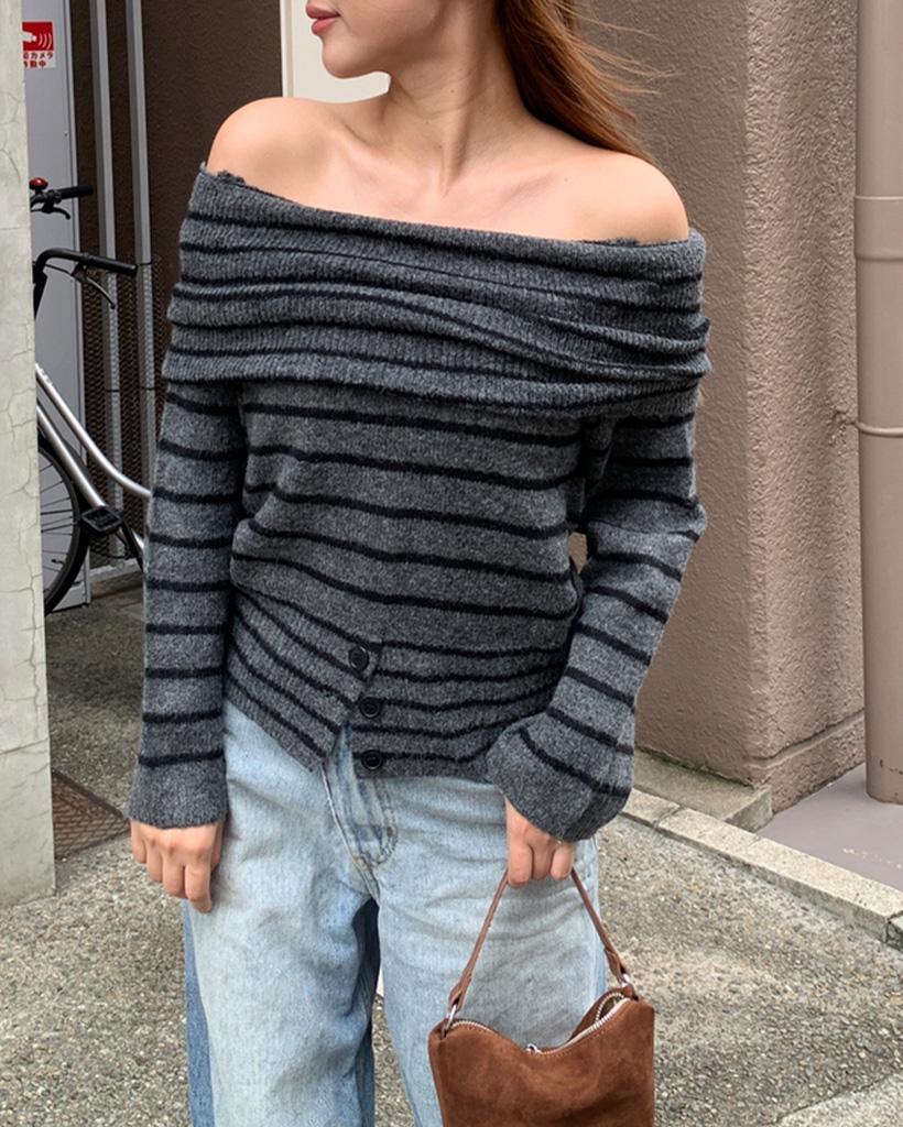 今季 オフショル ボタンポイントワイドネックオフショルニット | ファッション通販